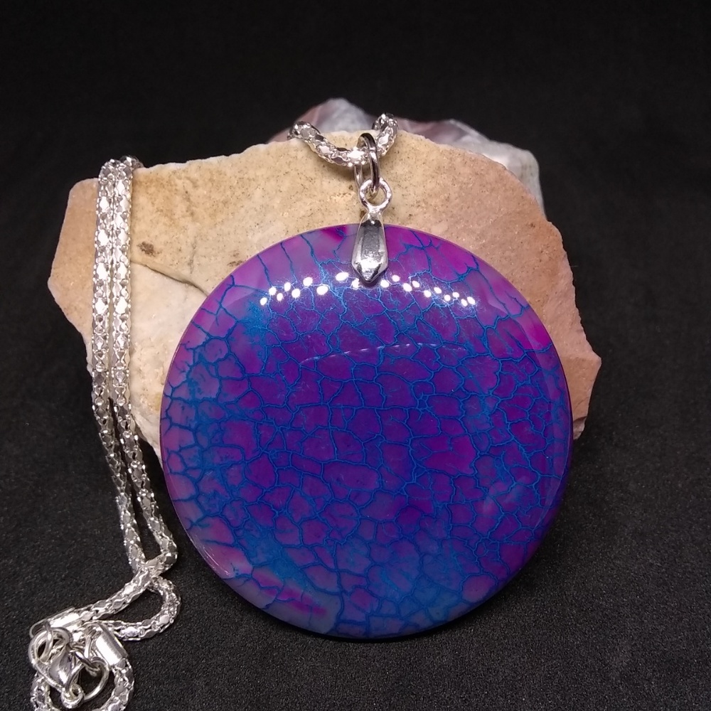 Blue & Rose Dragon's Veins Agate Pendant Necklace